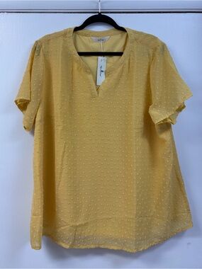 Yellow Swiss Dot Split-Neck Women’s Top
